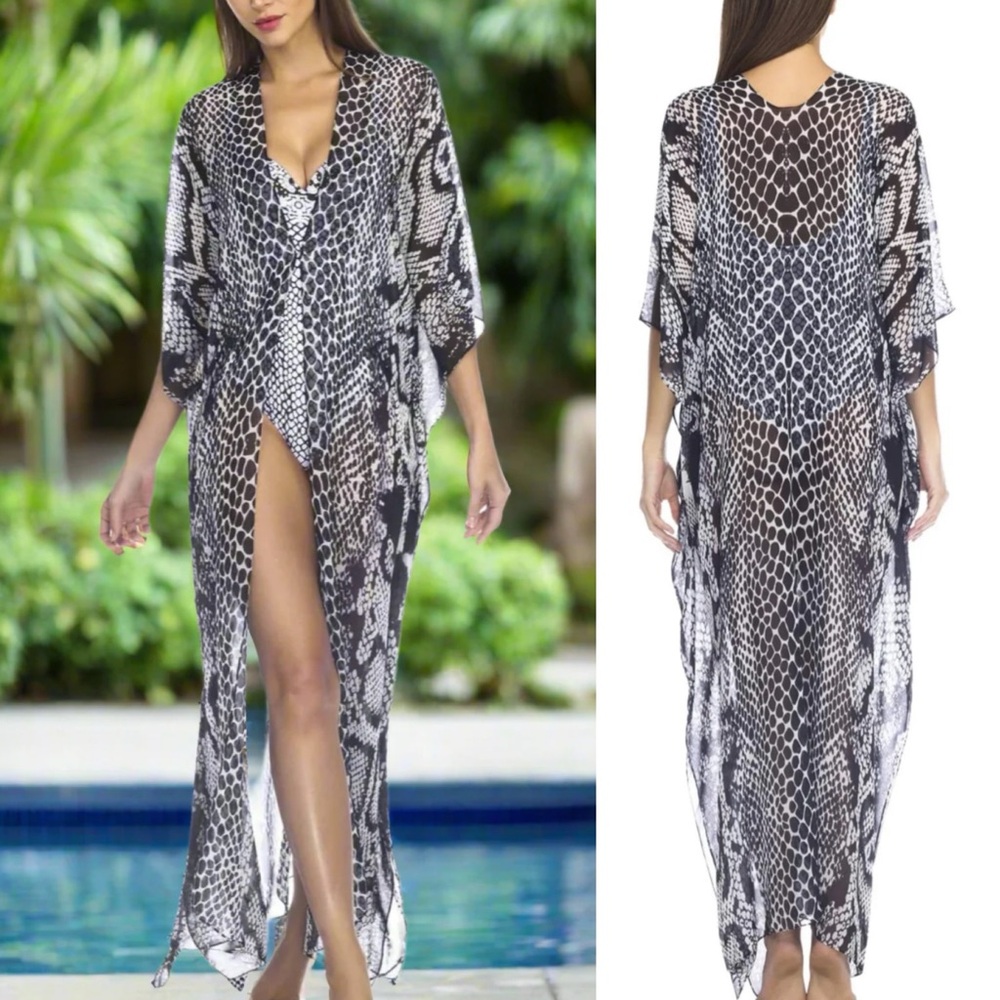 NWT True Colours La Moda Clothing gray black snakeskin maxi dress cover up
